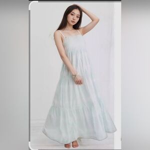 Women's Elegant Aerie Tie Die White & Mint Green Maxi Dress Size Medium